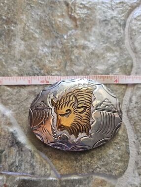 Buffalo Motif Western Belt Buckle in Silver and Gold Tones
